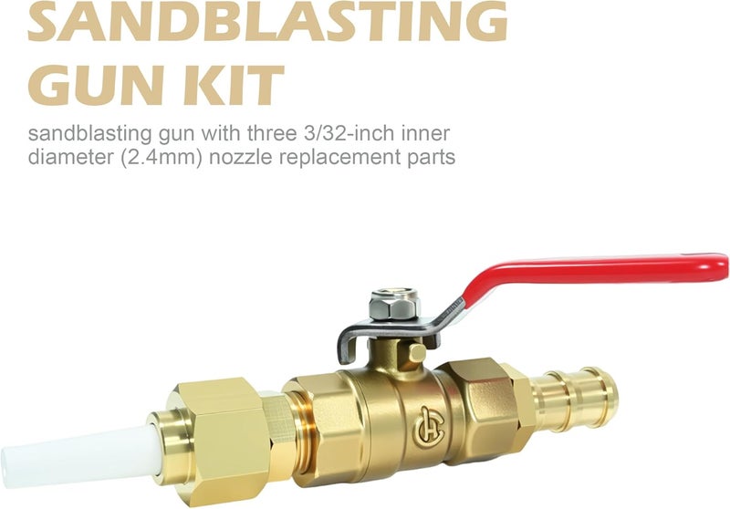Mefape Ceramic Sandblasting Gun Kit, Sand Blasting Gun Kit, Sandblaster Gun Part with Three 3/32" ID(2.4mm) Nozzle Tip Replacements, Valve Type Sandblaster Gun for Rust Eliminating - Image 5